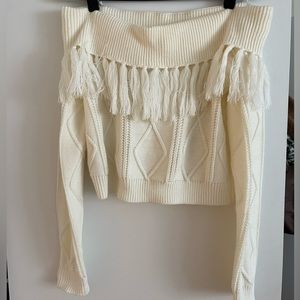 Off the Shoulder Fringe Sweater